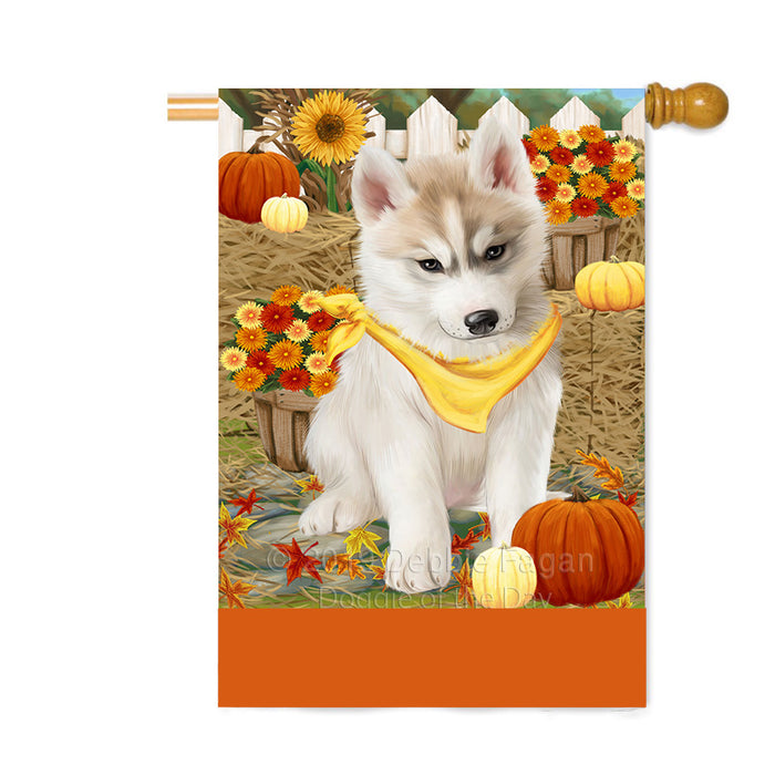 Personalized Fall Autumn Greeting Siberian Husky Dog with Pumpkins Custom House Flag FLG-DOTD-A62121