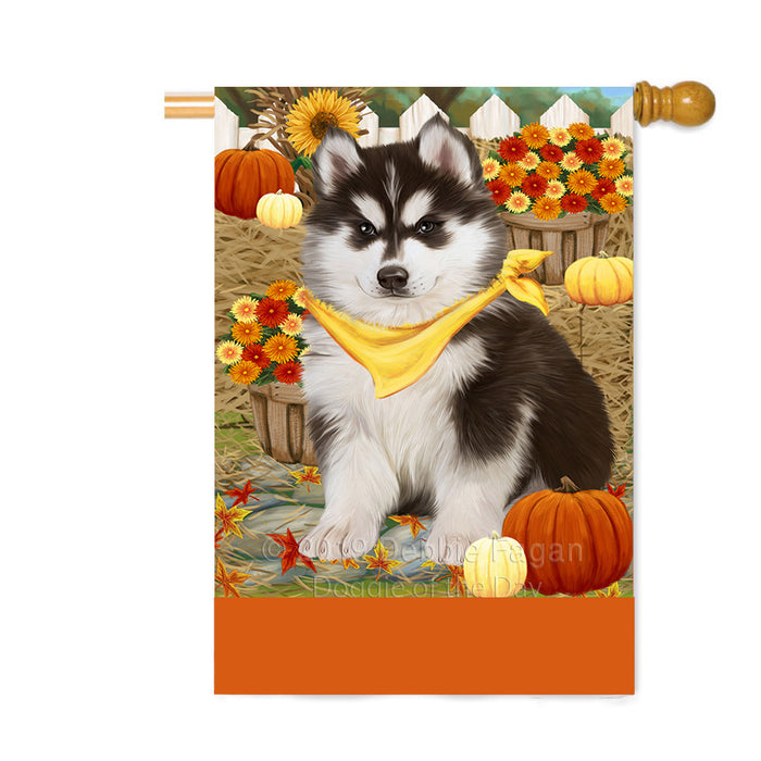 Personalized Fall Autumn Greeting Siberian Husky Dog with Pumpkins Custom House Flag FLG-DOTD-A62122