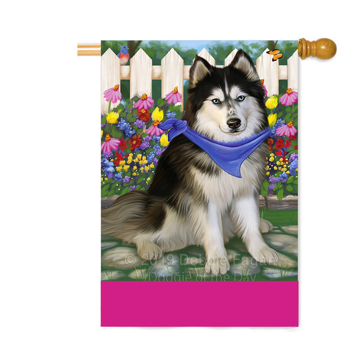 Personalized Spring Floral Siberian Husky Dog Custom House Flag FLG-DOTD-A63061