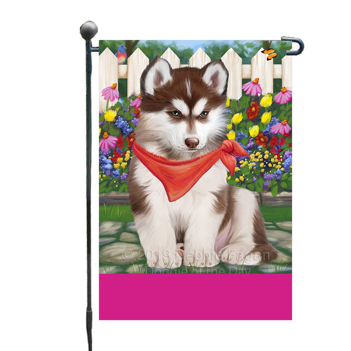 Personalized Spring Floral Siberian Husky Dog Custom Garden Flags GFLG-DOTD-A63007