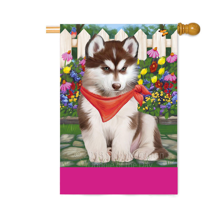Personalized Spring Floral Siberian Husky Dog Custom House Flag FLG-DOTD-A63063