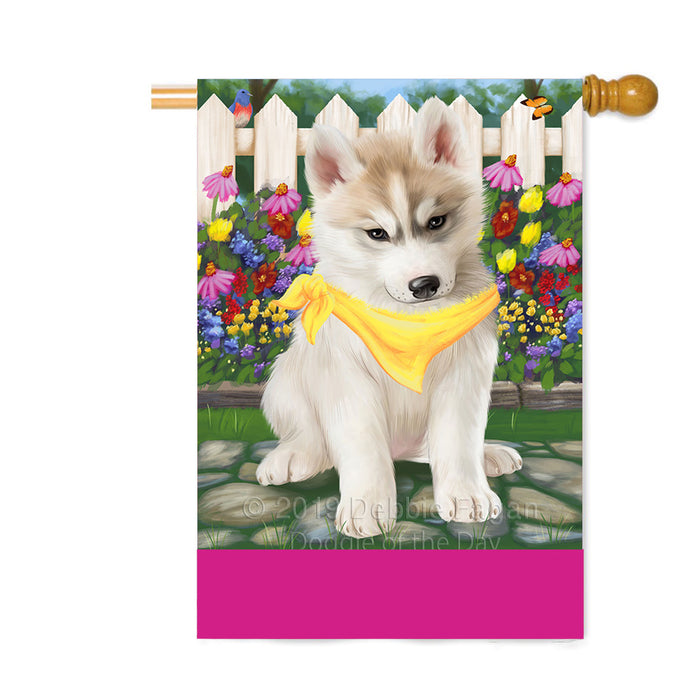 Personalized Spring Floral Siberian Husky Dog Custom House Flag FLG-DOTD-A63064