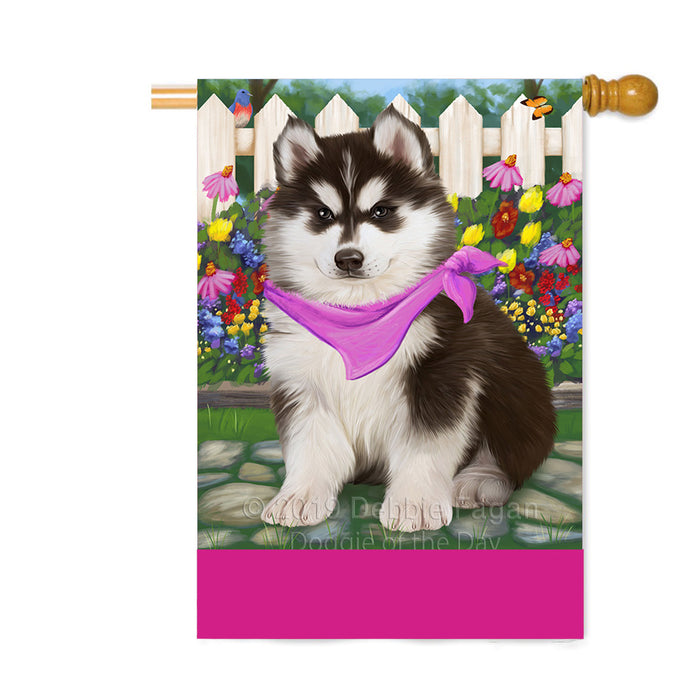 Personalized Spring Floral Siberian Husky Dog Custom House Flag FLG-DOTD-A63065