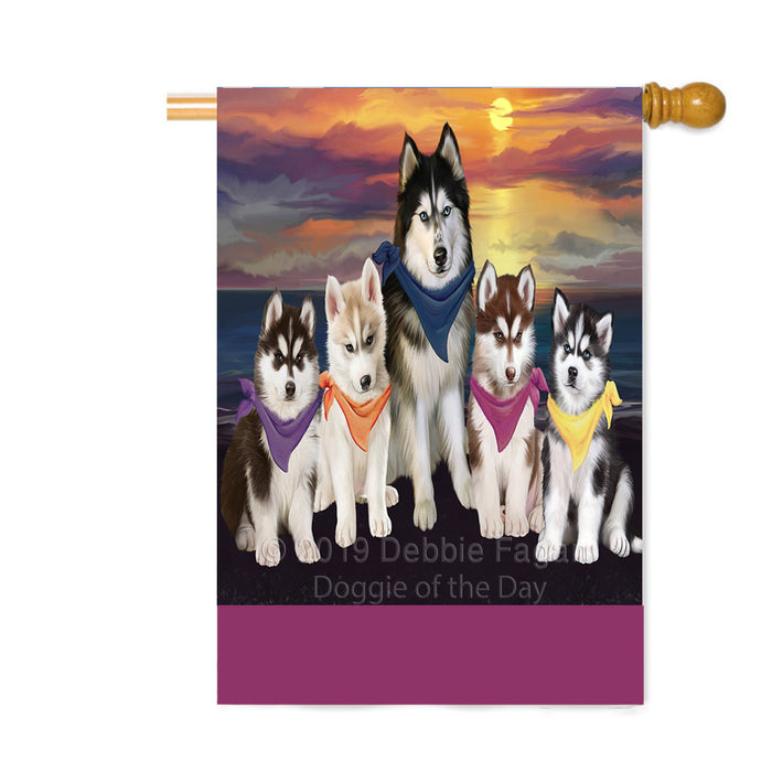 Personalized Family Sunset Portrait Siberian Husky Dogs Custom House Flag FLG-DOTD-A60690