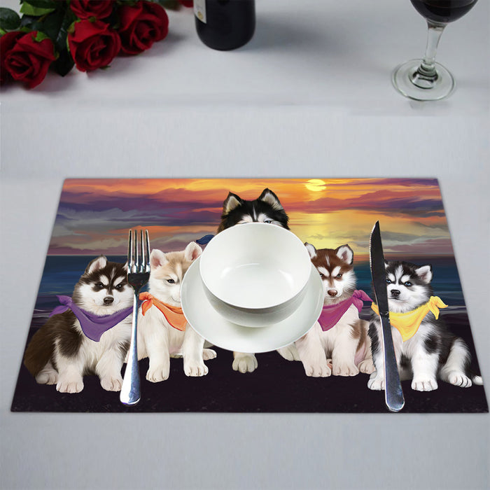 Family Sunset Portrait Siberian Husky Dogs Placemat
