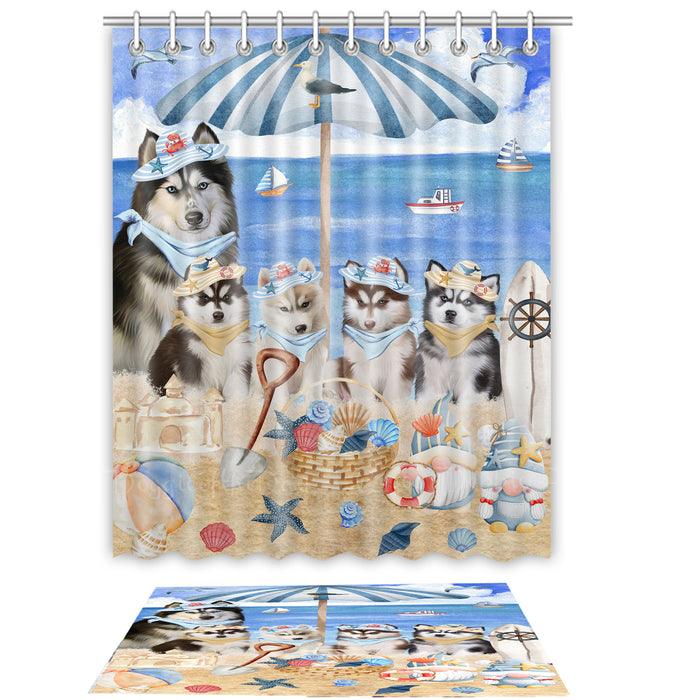 Siberian Husky Shower Curtain & Bath Mat Set, Custom, Explore a Variety of Designs, Personalized, Curtains with hooks and Rug Bathroom Decor, Halloween Gift for Dog Lovers