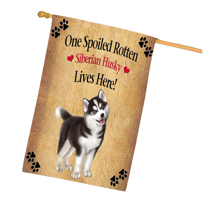 Spoiled Rotten Siberian Husky Dog House Flag Outdoor Decorative Double Sided Pet Portrait Weather Resistant Premium Quality Animal Printed Home Decorative Flags 100% Polyester FLG68514
