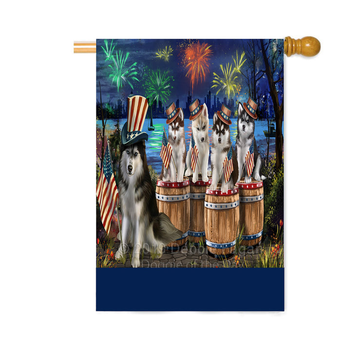 Personalized 4th of July Firework Siberian Husky Dogs Custom House Flag FLG-DOTD-A58163
