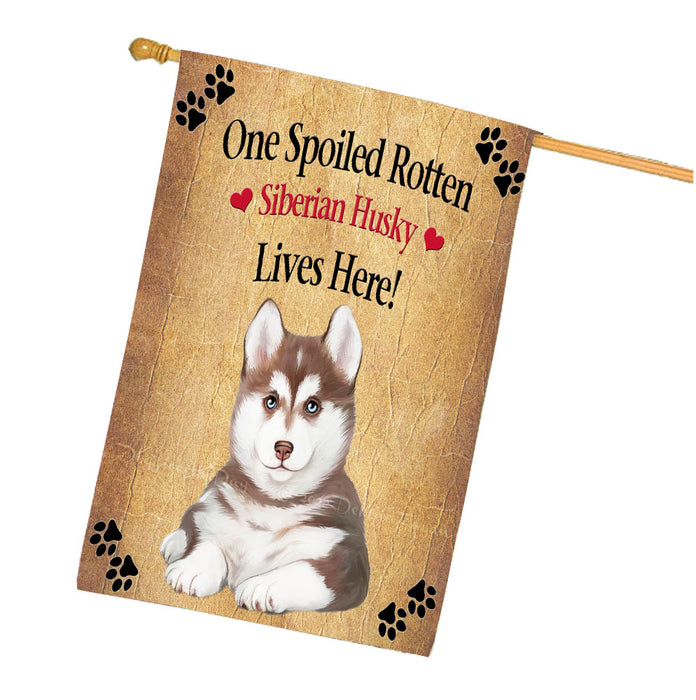 Spoiled Rotten Siberian Husky Dog House Flag Outdoor Decorative Double Sided Pet Portrait Weather Resistant Premium Quality Animal Printed Home Decorative Flags 100% Polyester FLG68511