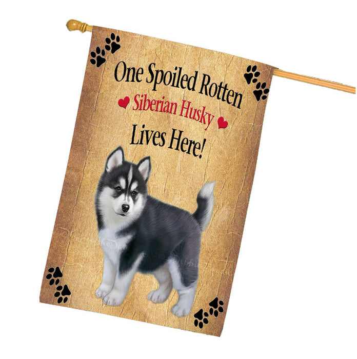 Spoiled Rotten Siberian Husky Dog House Flag Outdoor Decorative Double Sided Pet Portrait Weather Resistant Premium Quality Animal Printed Home Decorative Flags 100% Polyester FLG68512