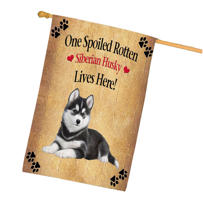 Spoiled Rotten Siberian Husky Dog House Flag Outdoor Decorative Double Sided Pet Portrait Weather Resistant Premium Quality Animal Printed Home Decorative Flags 100% Polyester FLG68513