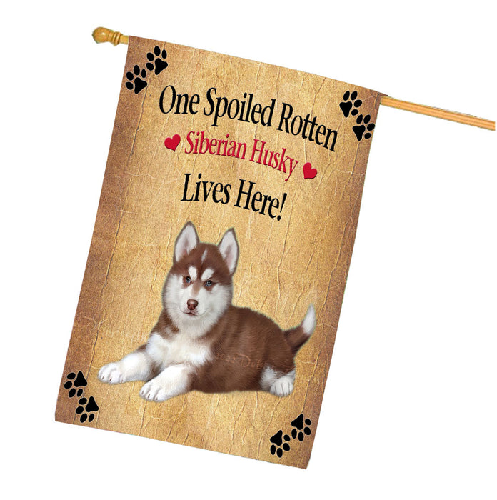 Spoiled Rotten Siberian Husky Dog House Flag Outdoor Decorative Double Sided Pet Portrait Weather Resistant Premium Quality Animal Printed Home Decorative Flags 100% Polyester FLG68515