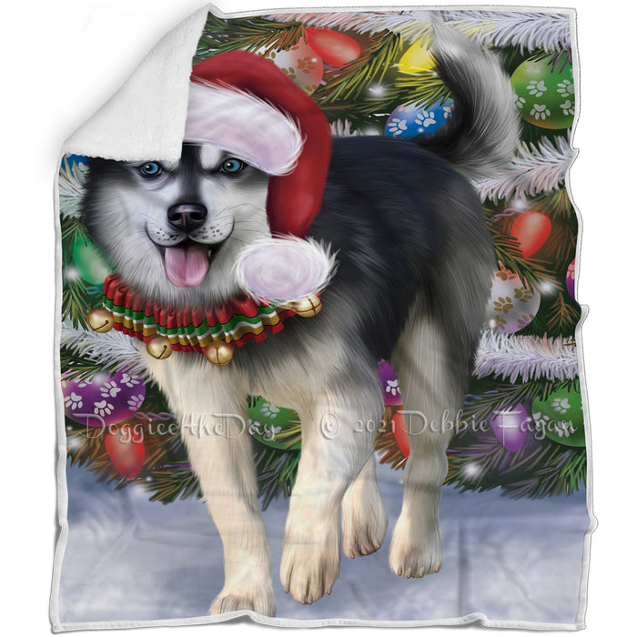 Trotting in the Snow Siberian Husky Dog Blanket BLNKT109866