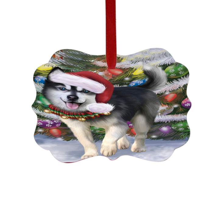 Trotting in the Snow Siberian Husky Dog Double-Sided Photo Benelux Christmas Ornament LOR49463