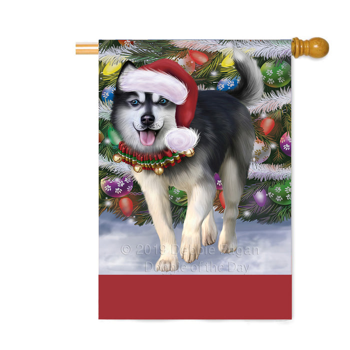 Personalized Trotting in the Snow Siberian Husky Dog Custom House Flag FLG-DOTD-A60857