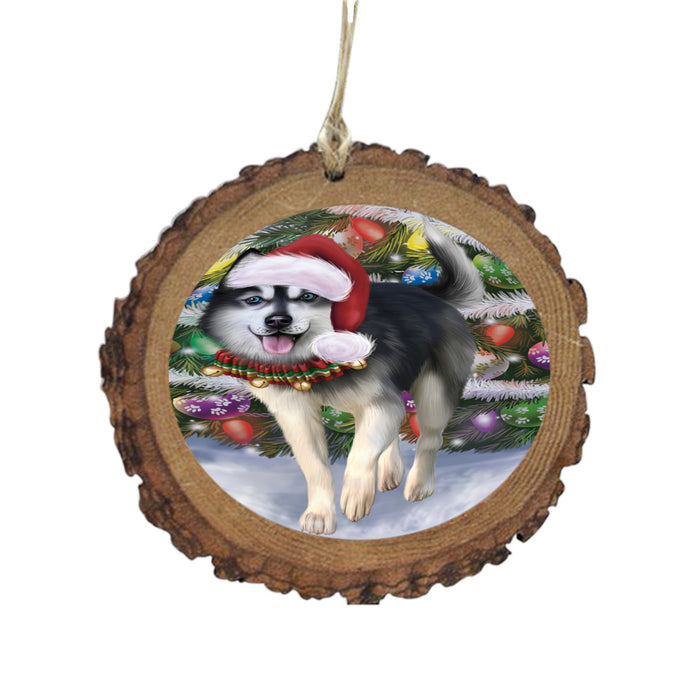 Trotting in the Snow Siberian Husky Dog Wooden Christmas Ornament WOR49463