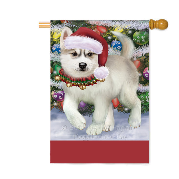 Personalized Trotting in the Snow Siberian Husky Dog Custom House Flag FLG-DOTD-A60858