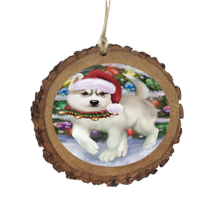 Trotting in the Snow Siberian Husky Dog Wooden Christmas Ornament WOR49464