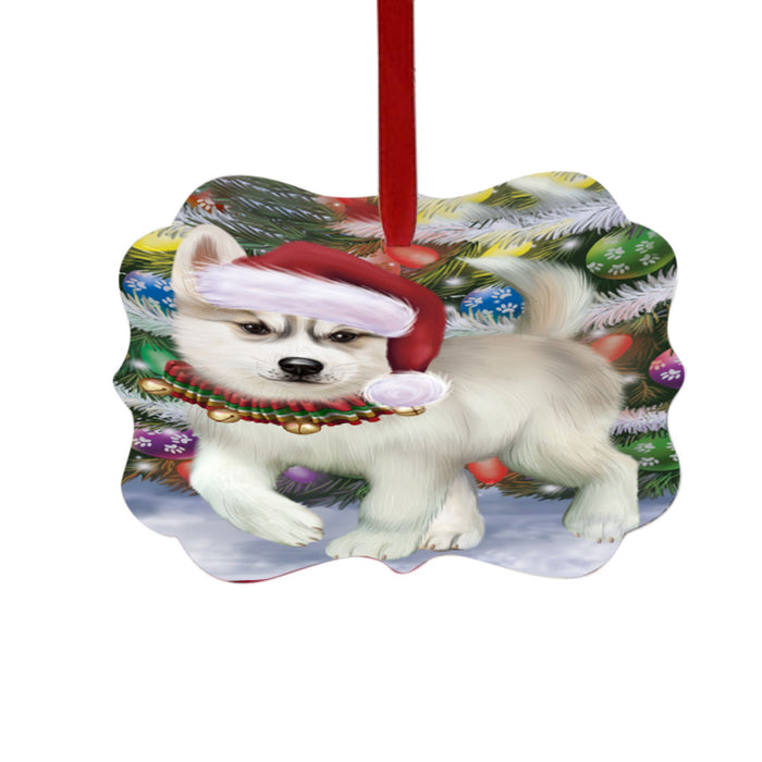 Trotting in the Snow Siberian Husky Dog Double-Sided Photo Benelux Christmas Ornament LOR49464
