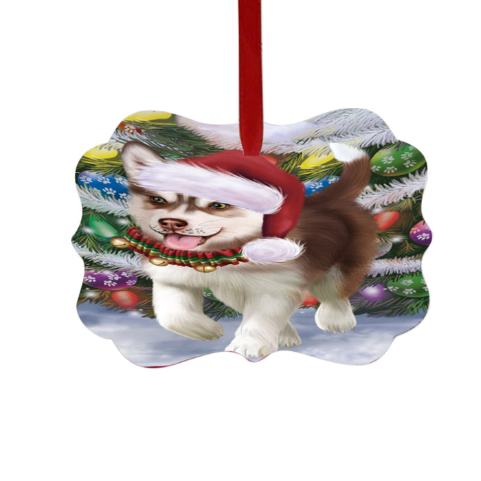 Trotting in the Snow Siberian Husky Dog Double-Sided Photo Benelux Christmas Ornament LOR49465