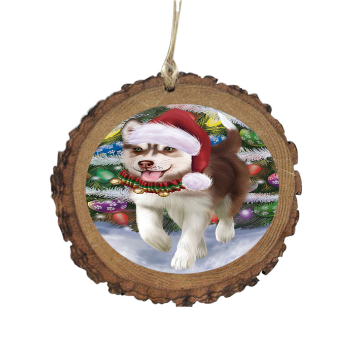 Trotting in the Snow Siberian Husky Dog Wooden Christmas Ornament WOR49465