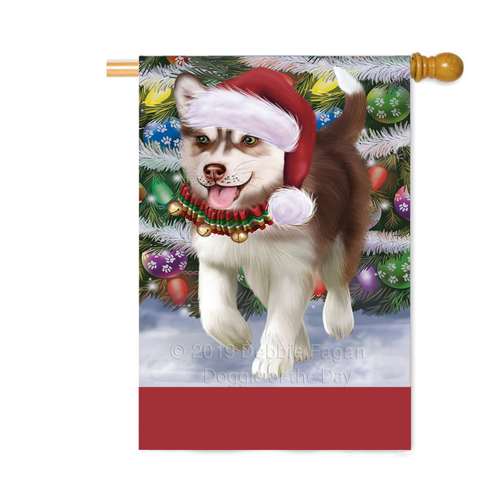 Personalized Trotting in the Snow Siberian Husky Dog Custom House Flag FLG-DOTD-A60859