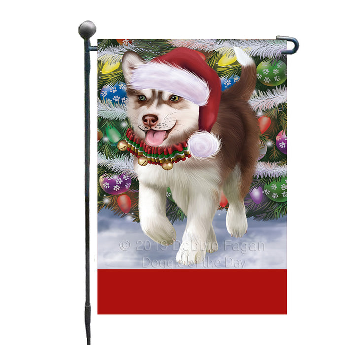 Personalized Trotting in the Snow Siberian Husky Dog Custom Garden Flags GFLG-DOTD-A60803