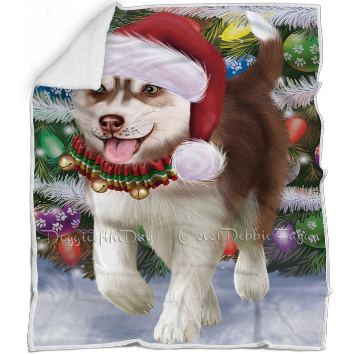 Trotting in the Snow Siberian Husky Dog Blanket BLNKT109884