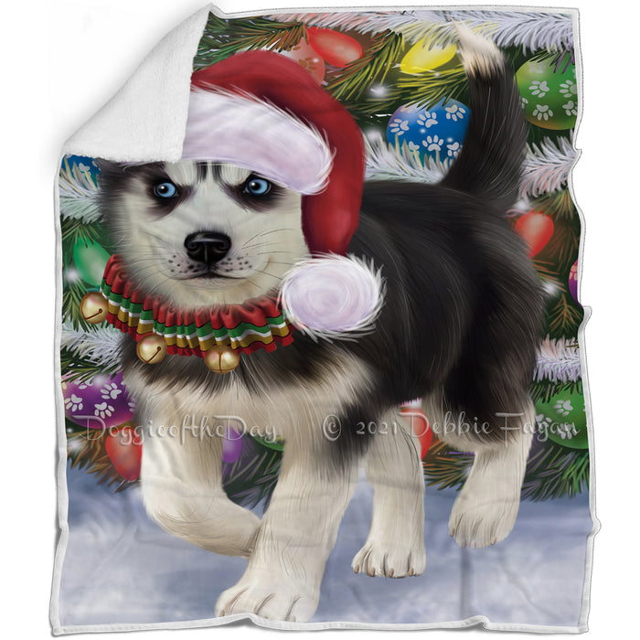 Trotting in the Snow Siberian Husky Dog Blanket BLNKT109893