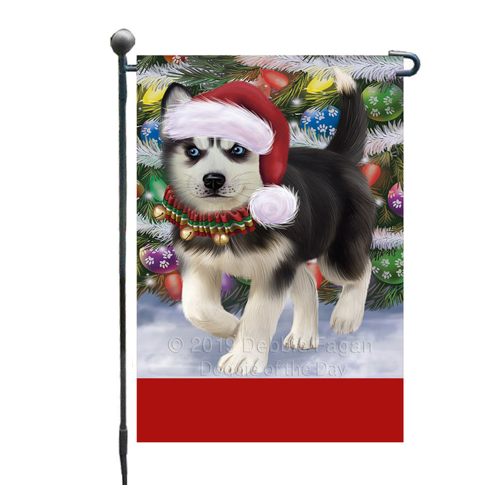 Personalized Trotting in the Snow Siberian Husky Dog Custom Garden Flags GFLG-DOTD-A60804