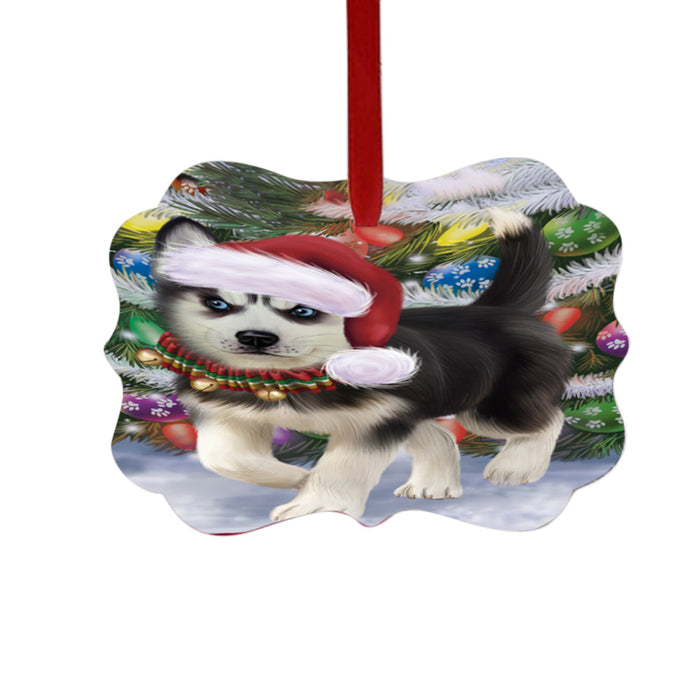 Trotting in the Snow Siberian Husky Dog Double-Sided Photo Benelux Christmas Ornament LOR49466