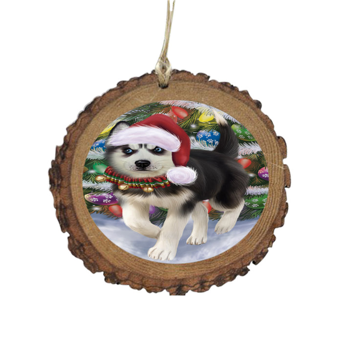 Trotting in the Snow Siberian Husky Dog Wooden Christmas Ornament WOR49466