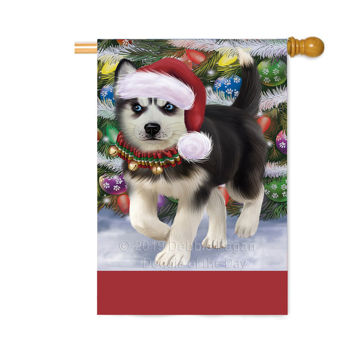 Personalized Trotting in the Snow Siberian Husky Dog Custom House Flag FLG-DOTD-A60860