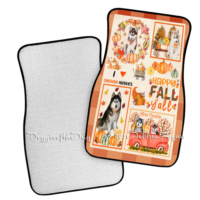 Happy Fall Y'all Pumpkin Siberian Husky Dogs Polyester Anti-Slip Vehicle Carpet Car Floor Mats CFM49324