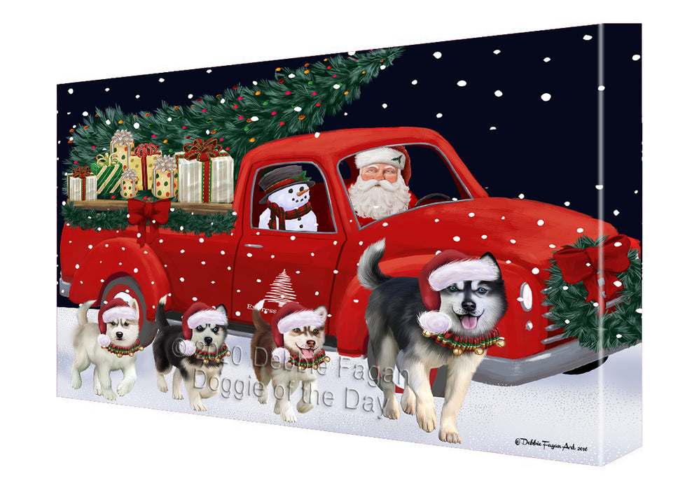 Christmas Express Delivery Red Truck Running Siberian Husky Dogs Canvas Print Wall Art Décor CVS146357