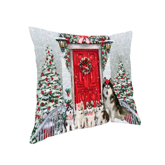 Christmas Holiday Welcome Siberian Husky Dogs Pillow with Top Quality High-Resolution Images - Ultra Soft Pet Pillows for Sleeping - Reversible & Comfort - Ideal Gift for Dog Lover - Cushion for Sofa Couch Bed - 100% Polyester