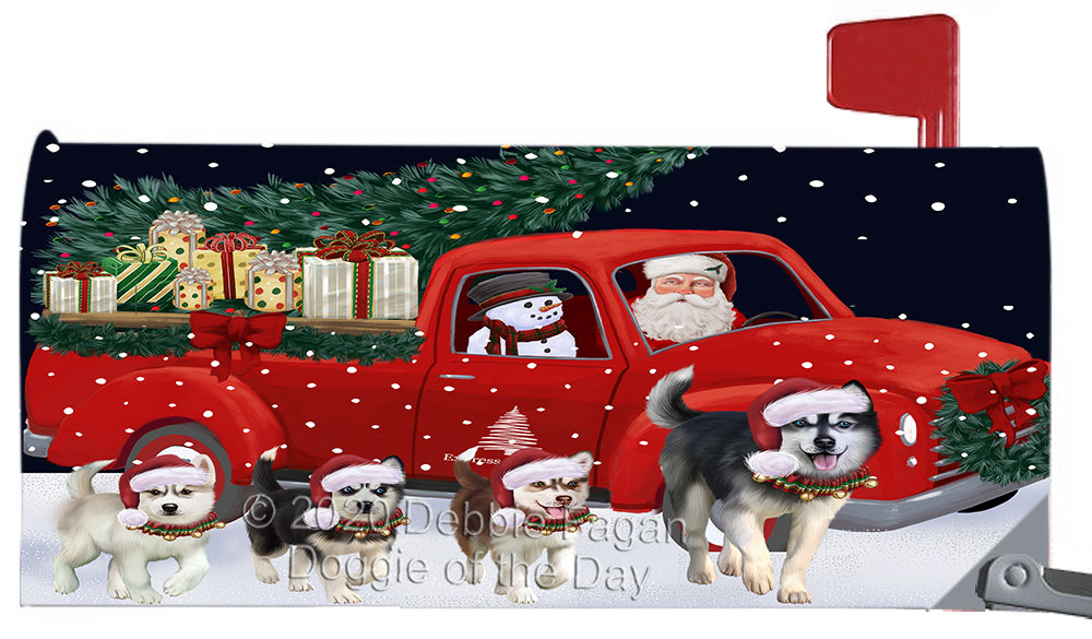 Christmas Express Delivery Red Truck Running Siberian Husky Dog Magnetic Mailbox Cover Both Sides Pet Theme Printed Decorative Letter Box Wrap Case Postbox Thick Magnetic Vinyl Material