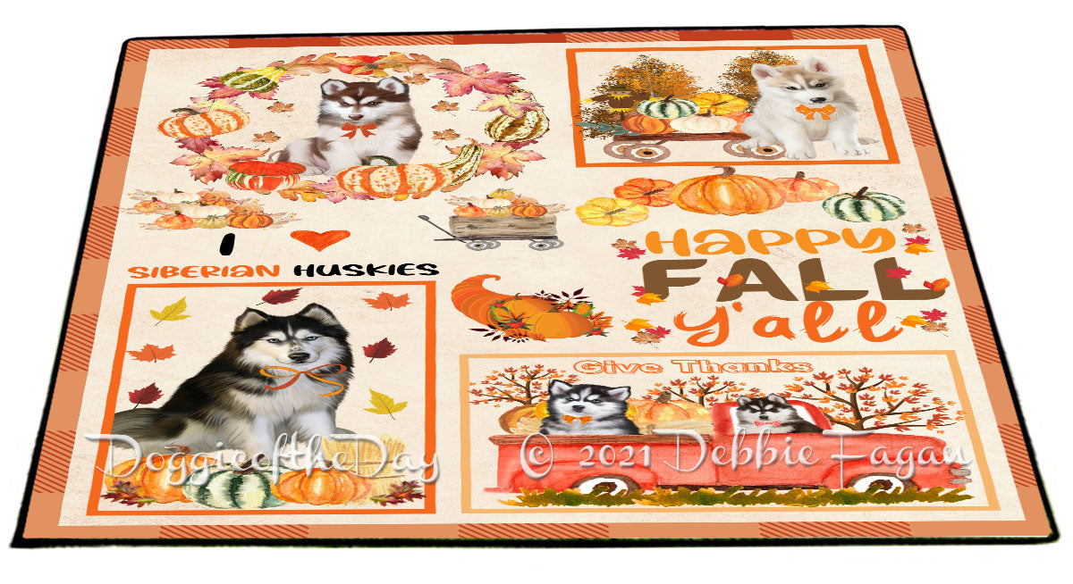 Happy Fall Y'all Pumpkin Siberian Husky Dogs Indoor/Outdoor Welcome Floormat - Premium Quality Washable Anti-Slip Doormat Rug FLMS58762