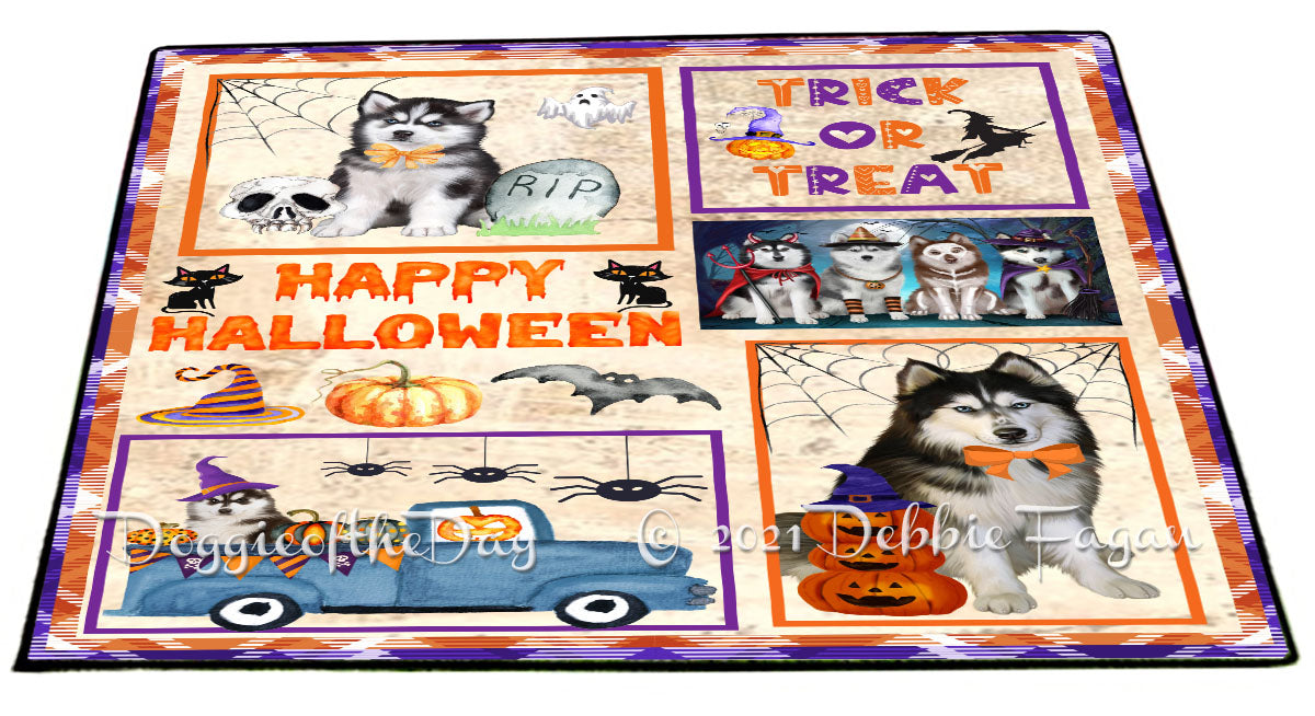 Happy Halloween Trick or Treat Siberian Husky Dogs Indoor/Outdoor Welcome Floormat - Premium Quality Washable Anti-Slip Doormat Rug FLMS58222