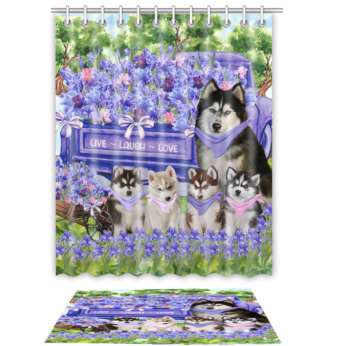 Siberian Husky Shower Curtain & Bath Mat Set - Explore a Variety of Personalized Designs - Custom Rug and Curtains with hooks for Bathroom Decor - Pet and Dog Lovers Gift