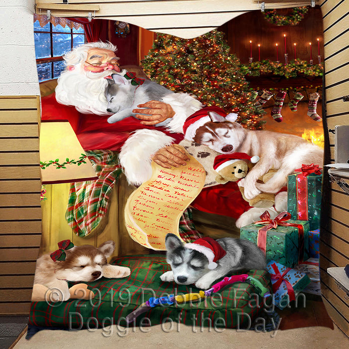 Santa Sleeping with Siberian Husky Dogs Quilt
