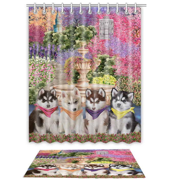 Siberian Husky Shower Curtain with Bath Mat Set: Explore a Variety of Designs, Personalized, Custom, Curtains and Rug Bathroom Decor, Dog and Pet Lovers Gift