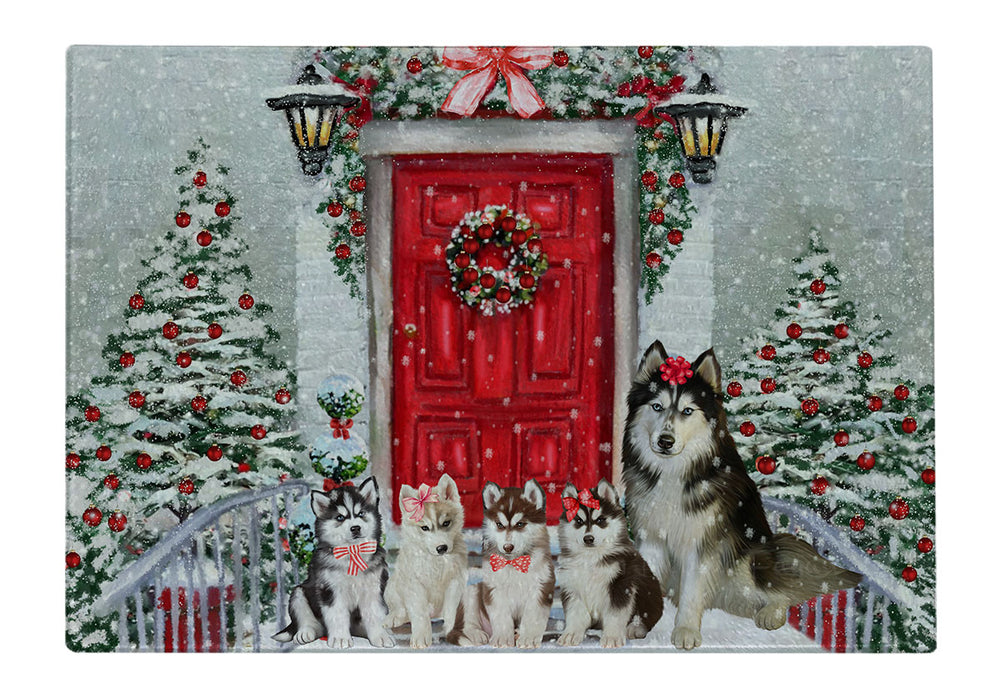 Christmas Holiday Welcome Siberian Husky Dogs Cutting Board - For Kitchen - Scratch & Stain Resistant - Designed To Stay In Place - Easy To Clean By Hand - Perfect for Chopping Meats, Vegetables