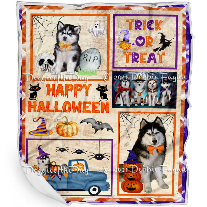 Happy Halloween Trick or Treat Siberian Husky Dogs Blanket BLNKT143790