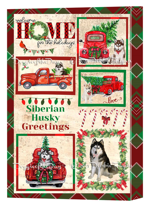 Welcome Home for Christmas Holidays Siberian Husky Dogs Canvas Wall Art Decor - Premium Quality Canvas Wall Art for Living Room Bedroom Home Office Decor Ready to Hang CVS149921
