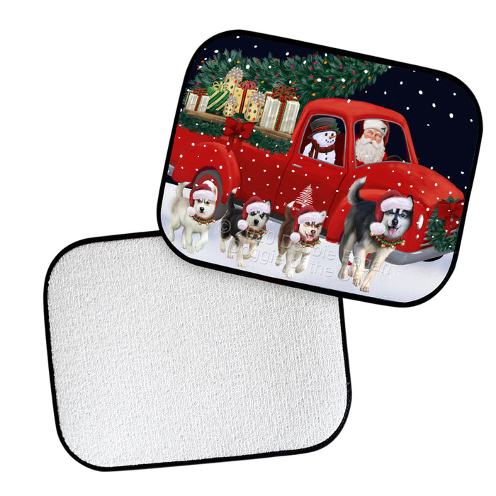 Christmas Express Delivery Red Truck Running Siberian Husky Dogs Polyester Anti-Slip Vehicle Carpet Car Floor Mats  CFM49567