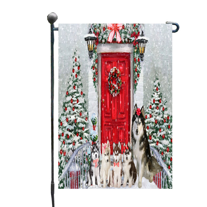 Christmas Holiday Welcome Siberian Husky Dogs Garden Flags- Outdoor Double Sided Garden Yard Porch Lawn Spring Decorative Vertical Home Flags 12 1/2"w x 18"h