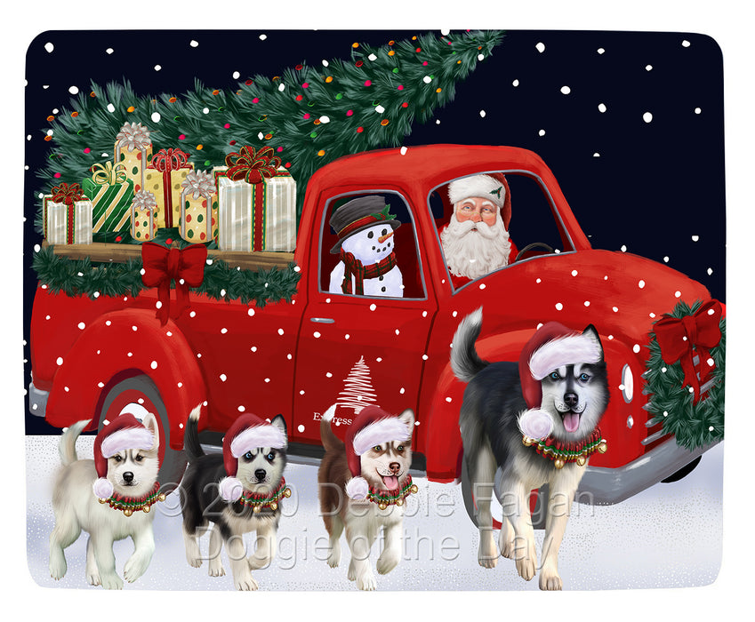 Christmas Express Delivery Red Truck Running Siberian Husky Dogs Blanket BLNKT141963