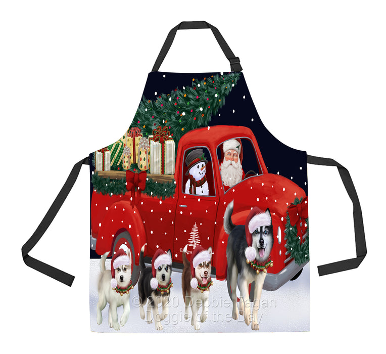 Christmas Express Delivery Red Truck Running Siberian Husky Dogs Apron Apron-48155