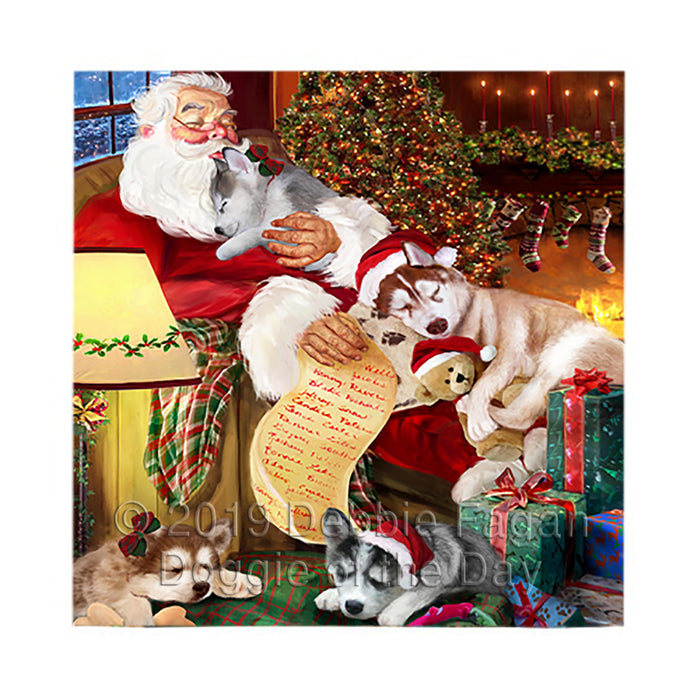 Santa Sleeping with Siberian Husky Dogs Square Towel 